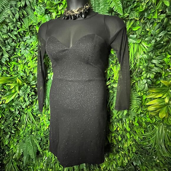 DEAR MOON Women Dress Size 7 Black Formal Mini‎ illusion Neckline Party  0448 - Picture 7 of 13